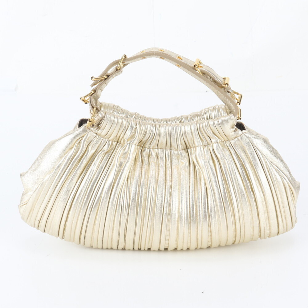 Miu Miu Miu Pleated Leather One-Handle Handbag Tote Bag Gold Women's